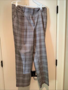Nine West Gray Plaid Straight-Leg Trousers